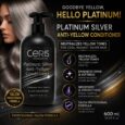 CERIS Professional Platinum Silver Anti-Yellow Conditioner 600ml – Neutralises Orange & Yellow Tones from Bleached Hair-for Better Results use with Ceris Black Shampoo