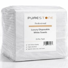 Purestone Professional Disposable Hair & Beauty Towels White Pack of 25 – Ultra Absorbent Soft Salon Towels for Hairdressers, Barbers, Spas, Gyms & Beauty Centres – 90cm x 40cm