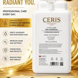 CERIS Professional Gold Hair Conditioner 5L – Hydrolyzed Keratin & Shea Seed Oil Formula – Deep Nourishing Conditioner for Dry, Damaged & Frizzy Hair – Professional Salon Size